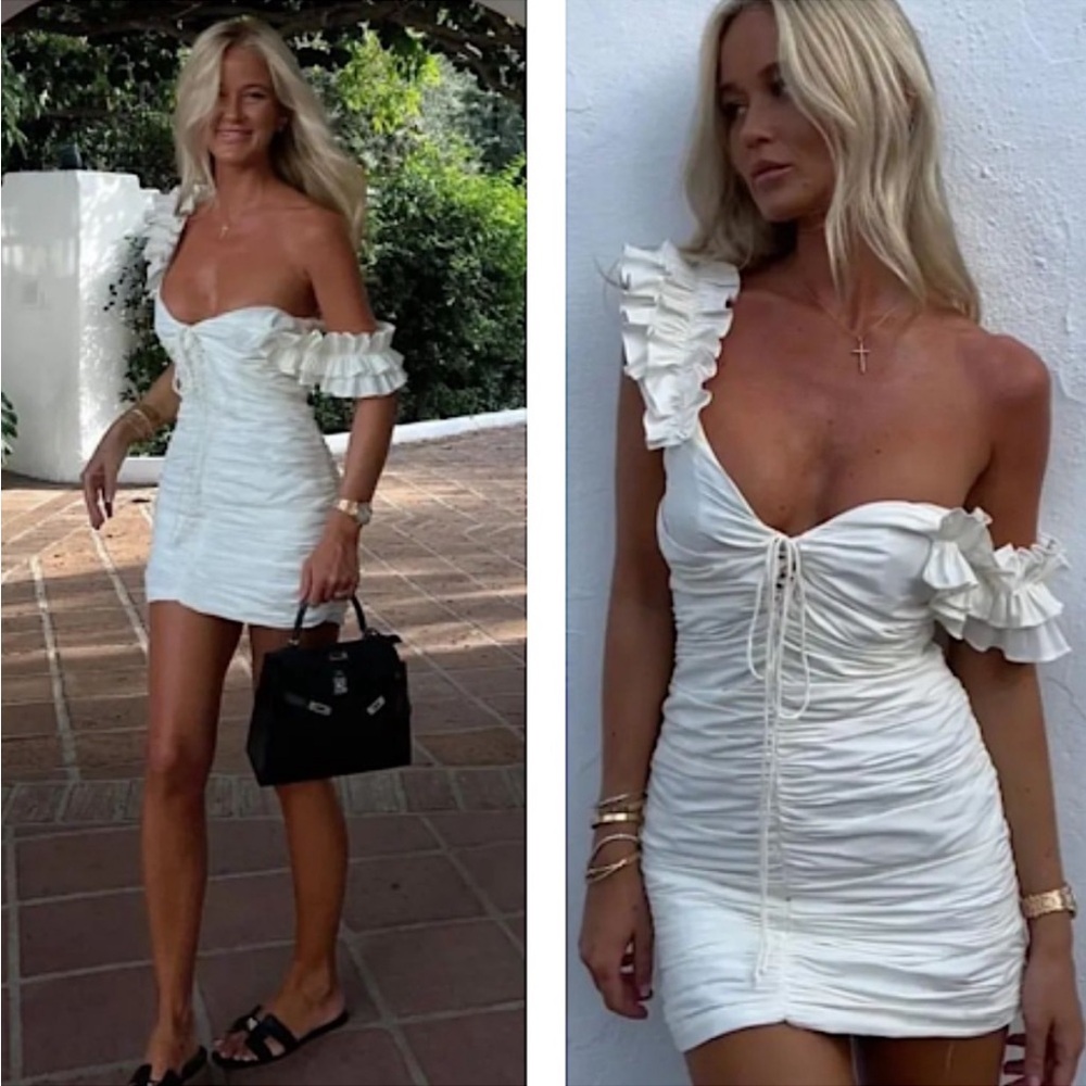 NWT Zara White Rouched Bodycon Mini Dress Sz XS